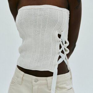 Source Unknown Lace-Up Bustier Knit, Ivory